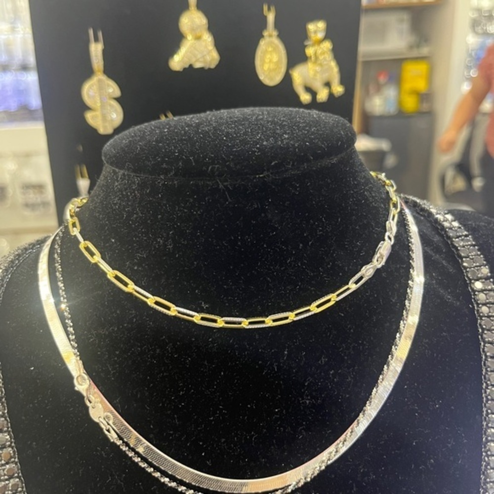 Gold plated over 925 Sterling Silver diamond cut paperclip Necklace 16” inches